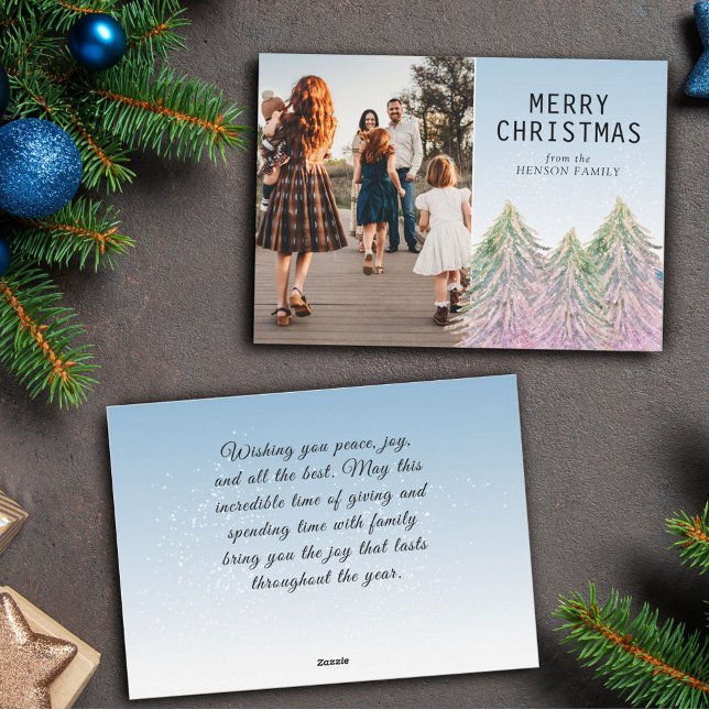 Pink Watercolor Christmas Tree Artistic Photo  Holiday Card (Creator Uploaded)