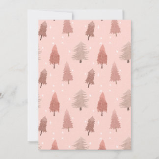 Pink watercolor christmas tree illustration holiday card