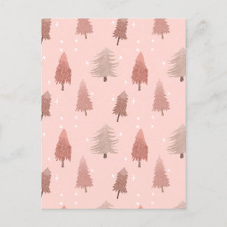 Pink watercolor christmas tree illustration holiday postcard