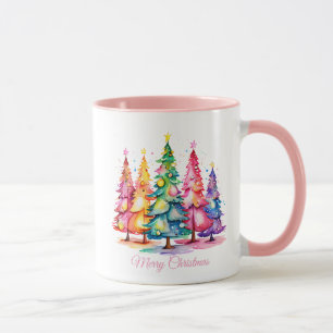 Pink Watercolor Christmas Tree Mug