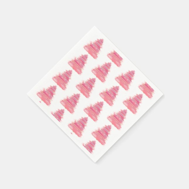 Pink Watercolor Christmas Tree   Napkin (Corner)