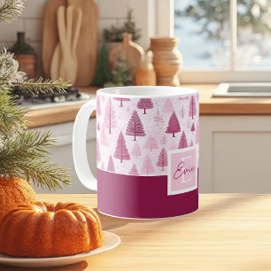Pink Watercolor Christmas Tree Pattern Coffee Mug