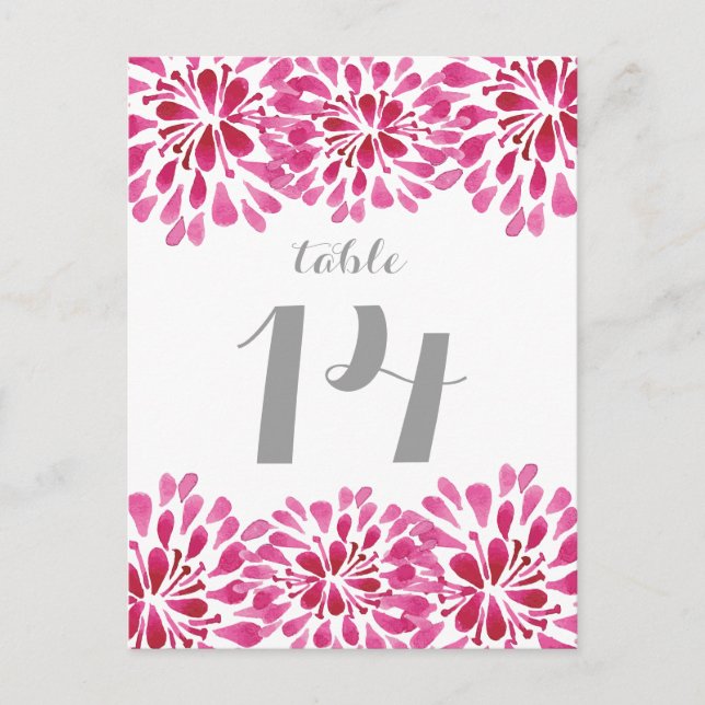 Pink Watercolor Chrysanthemum Table Postcard (Front)