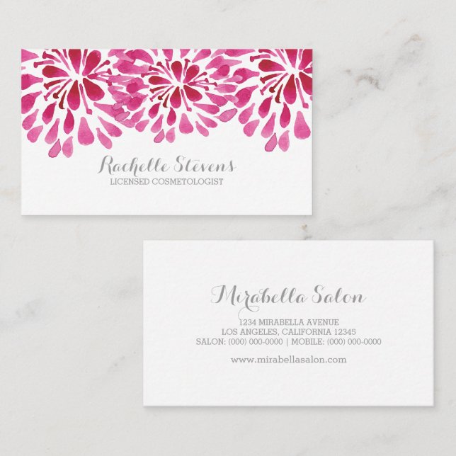 Pink Watercolor Chrysanthemums Business Card (Front/Back)