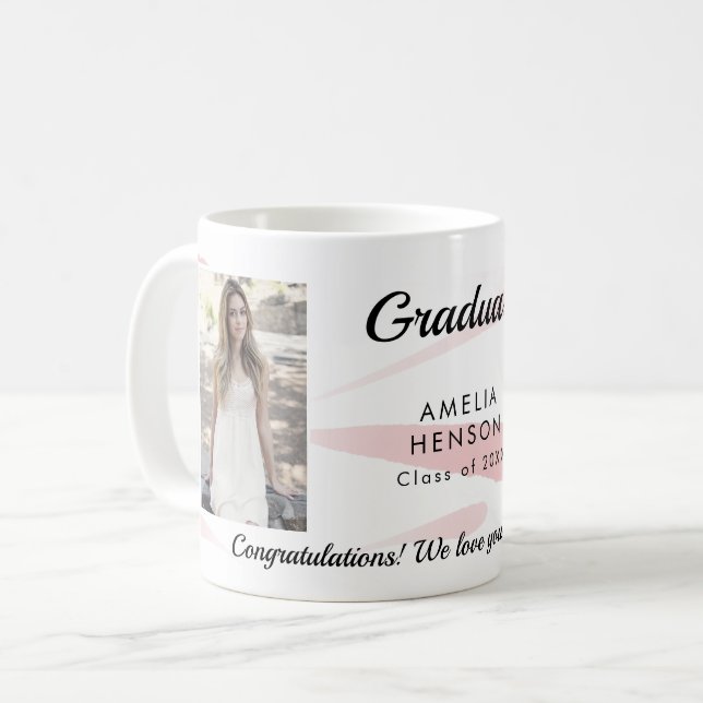 Pink Watercolor Congratulations Graduate 2 Photo Coffee Mug (Front Left)