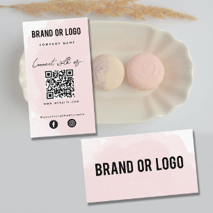 Pink Watercolor Connect With Us QR Code Business Card
