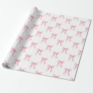 Pink Watercolor Coquette Bow Trendy Feminine Girly Wrapping Paper