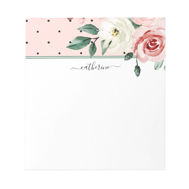 Pink Watercolor Country Flowers, Personalized Notepad (Front)