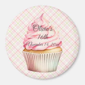 Pink Watercolor Cupcake Save the Date Magnet