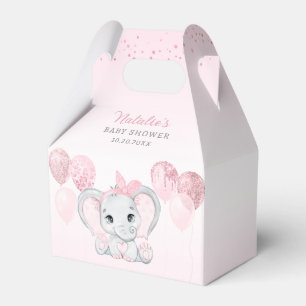 Pink Watercolor Cute Elephant Girl Baby Shower  Favor Box
