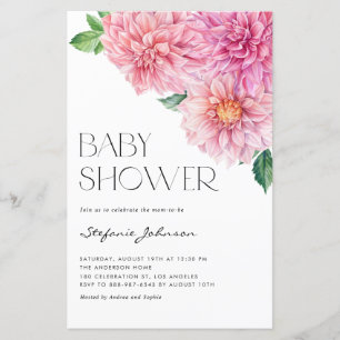 Pink Watercolor Dahlia Baby Shower Invitation