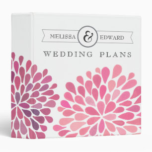 Pink Watercolor Dahlias Wedding Planner Binder