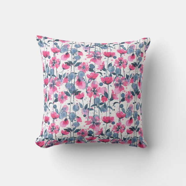Pink Watercolor Daisies Throw Pillow (Front)