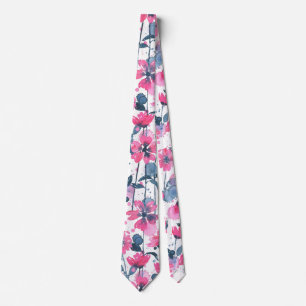 Pink Watercolor Daisies Tie