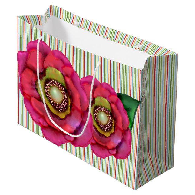 Pink Watercolor Digital Painted Flowers Gift Bag (Front Angled)
