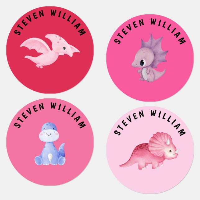 Pink watercolor Dinosaurs Personalized kids (Group)