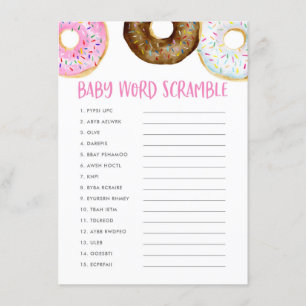 Pink Watercolor Doughnuts Baby Shower Word Scrambl Enclosure Card