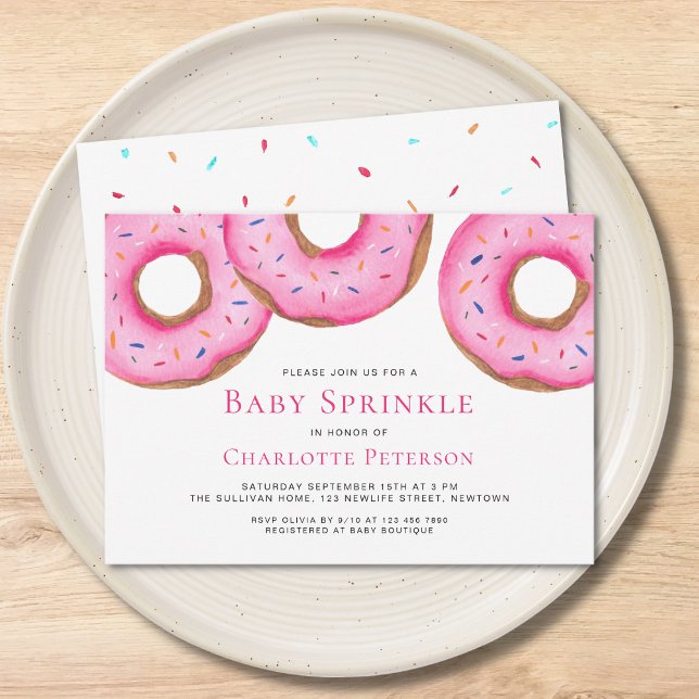 Pink Watercolor Doughnuts Girl Baby Sprinkle Showe Invitation (Creator Uploaded)