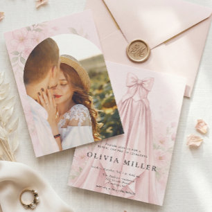 Pink Watercolor Dress Coquette Bow Bridal Shower Invitation