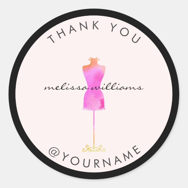 Pink Watercolor Dress Mannequin Poshmark Seller II Classic Round Sticker (Front)