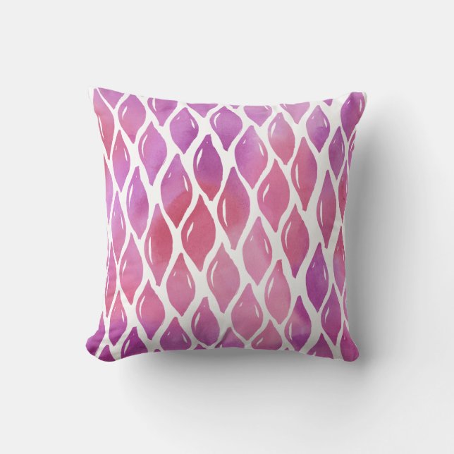 Pink watercolor drops pattern throw pillow (Front)