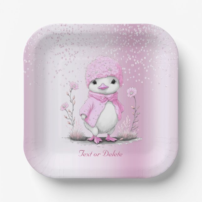 Pink Watercolor Duck Paper Plate (Front)