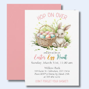 Pink Watercolor Easter Bunny Egg Hunt Party Invitation