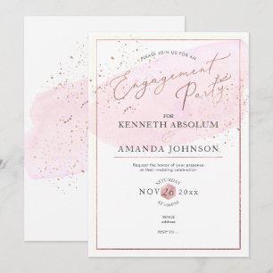 Pink Watercolor Elegant Script Engagement Party Invitation