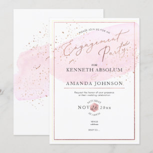 Pink Watercolor Elegant Script Engagement Party Invitation