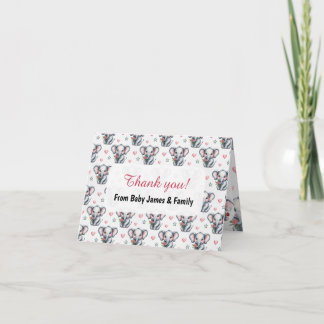 Pink Watercolor Elephant Baby Shower Thank You Card