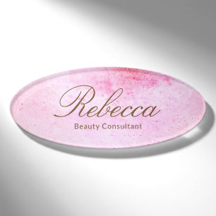 Pink Watercolor Employee Staff Magnetic Name Tag