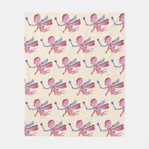 Pink Watercolor Fairy Drawing Fleece Blanket