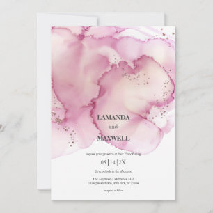 Pink Watercolor Faux Glitter Handfasting Invitation