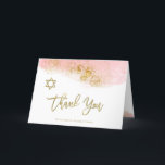 Pink Watercolor | Faux Gold Bat Mitzvah Thank You Card<br><div class="desc">This trendy Bat Mitzvah thank you card features a girly pink watercolor look,  with faux gold modern handwritten script and Star of David.</div>