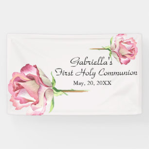 Pink Watercolor First Holy Communion Banner
