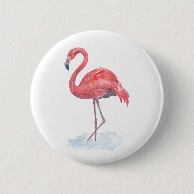Pink watercolor Flamingo . 2 Inch Round Button (Front)