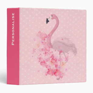 Pink Watercolor Flamingo Floral Dots Personalised Binder