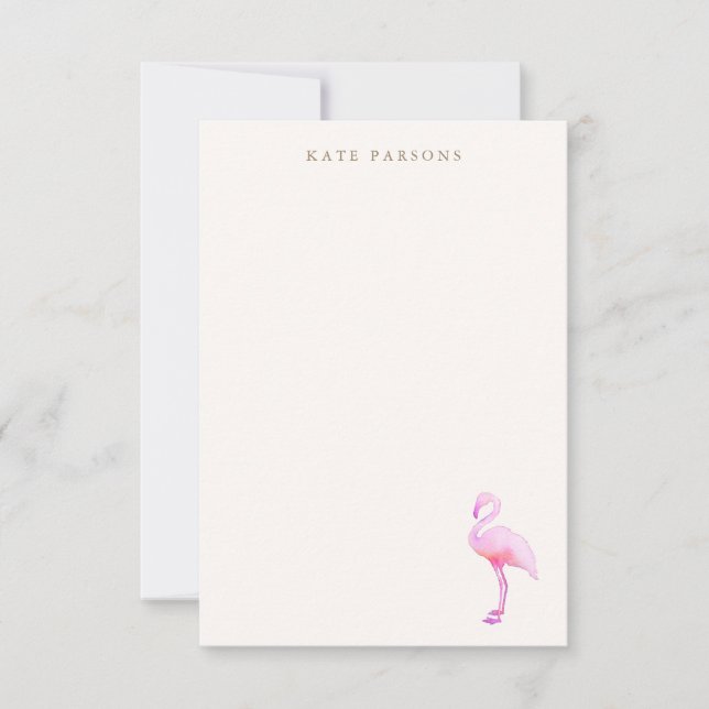 Pink Watercolor Flamingo Note Card (Front)
