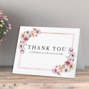 Pink Watercolor Fleur sauvage Merci Cartes - Dusty
