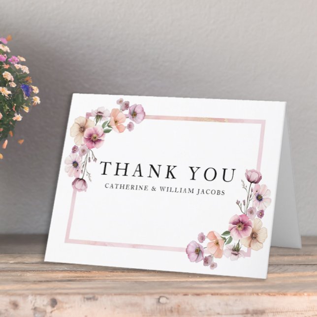 Pink Watercolor Fleur sauvage Merci Cartes - Dusty (Floral Thank You Card)