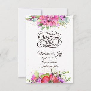 Pink watercolor flora save the date invitation