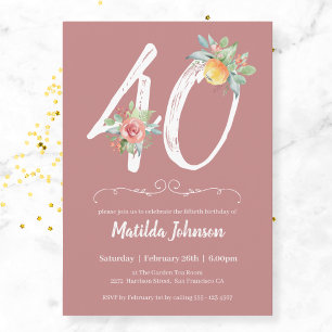 Pink Watercolor Floral 40th Birthday Party Invitation