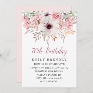 Pink Watercolor Floral 70th Birthday Party Invite 