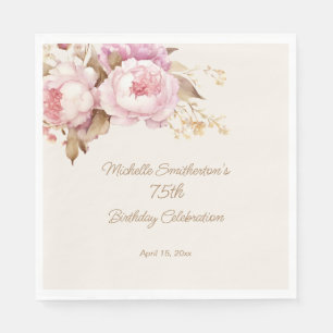 Pink Watercolor Floral 75th Birthday  Napkin