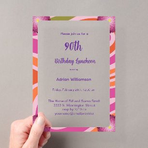 Pink Watercolor Floral 90th Birthday Invitation