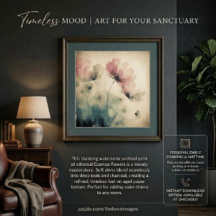 Pink watercolor floral art poster