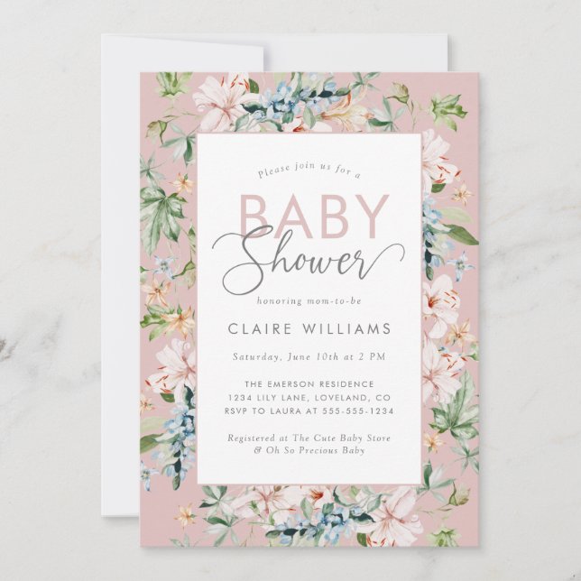 Pink Watercolor Floral Baby Shower Invitation (Front)