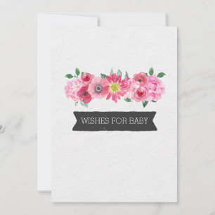 Pink Watercolor Floral Baby Shower Wishes for Baby Advice Card