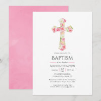 Pink Watercolor Floral Baptism or Christening