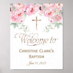 Pink, Watercolor, Floral, Baptism Welcome sign